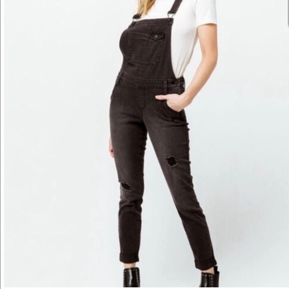 RSQ Collective Black Overall Jumpsuit Distressed Size 1/25